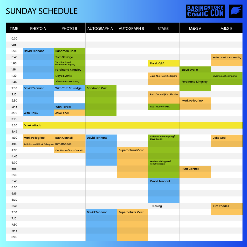 Timetable Basingstoke Comic Con